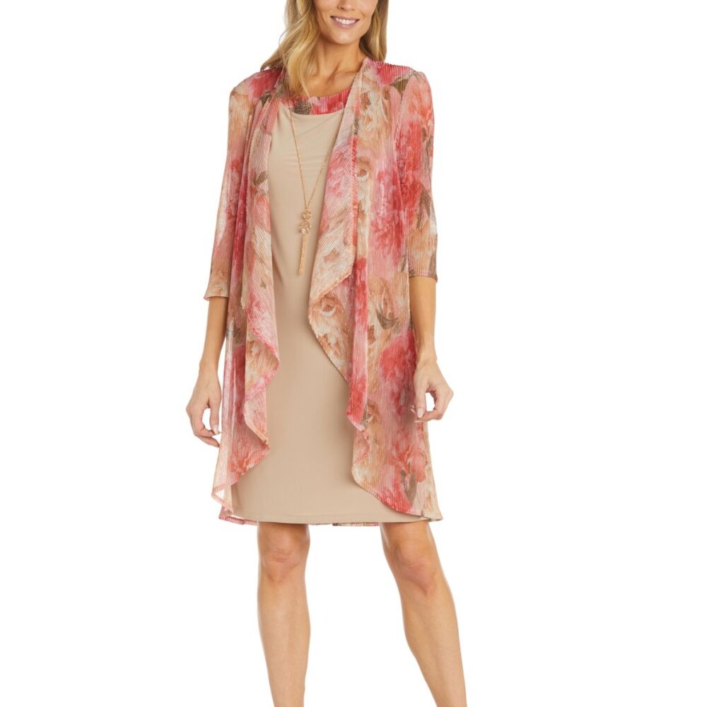 R & M Richards Petite Floral-Duster Necklace-Embellished Dress